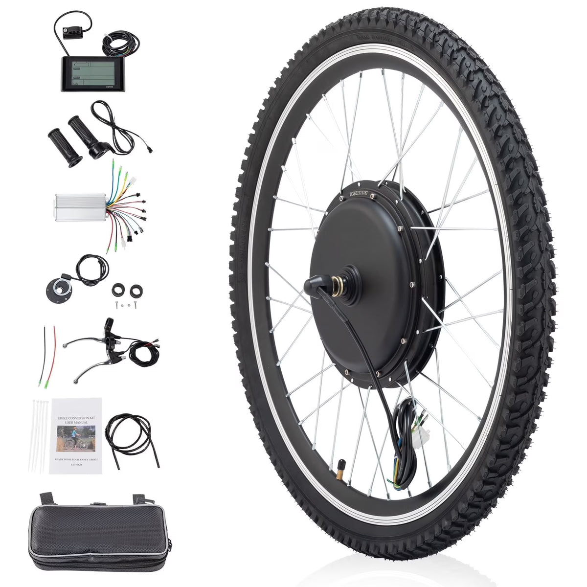 Ktaxon 48V 1000W Electric Bicycle Motor Kit, 26" Front Wheel E Bike Conversion Kit W/LCD Display (without Battery)